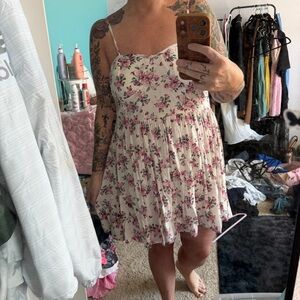 Angie Cream Mini Dress with Pink Floral Print